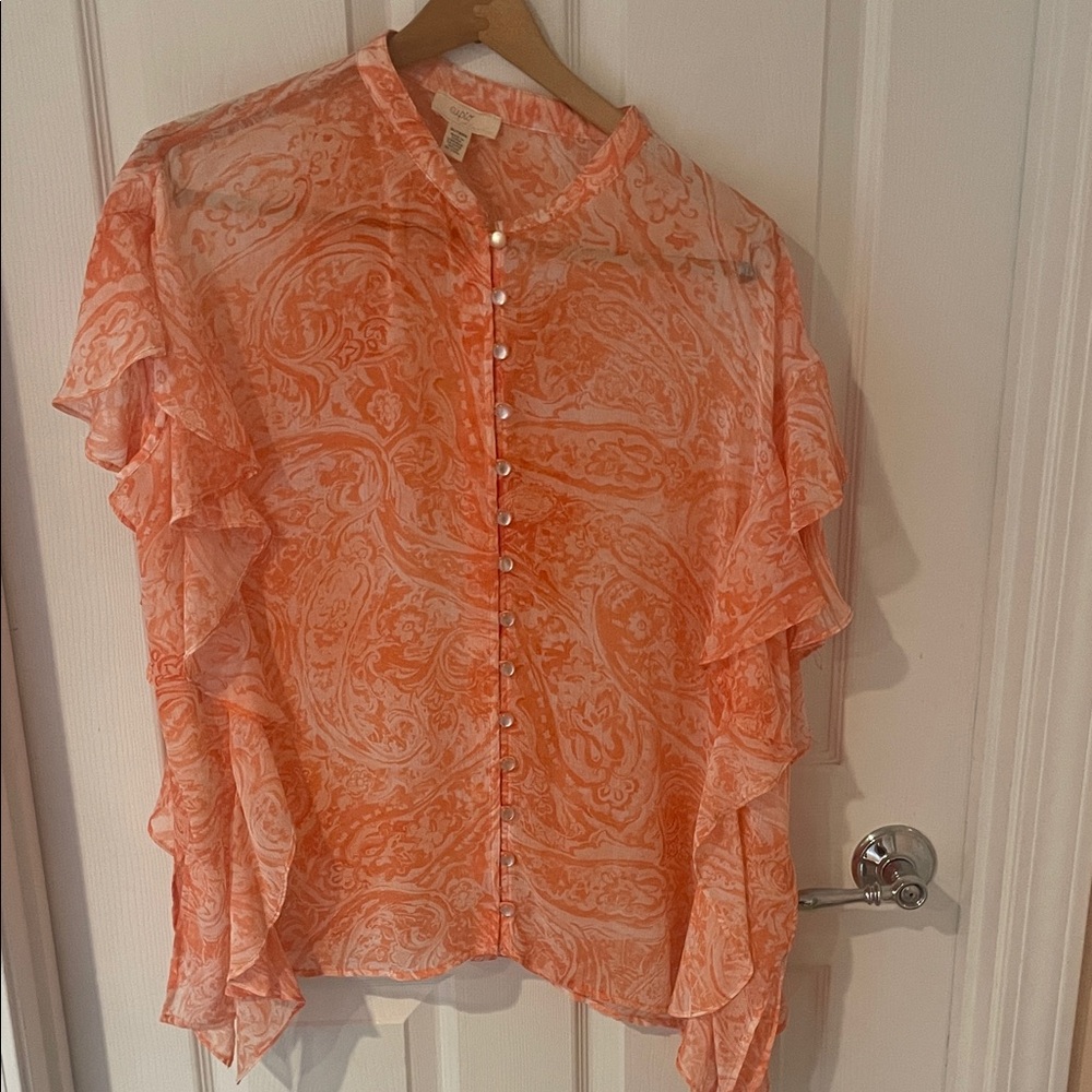 Cupio Coral Paisley Ruffle Button-Front Blouse